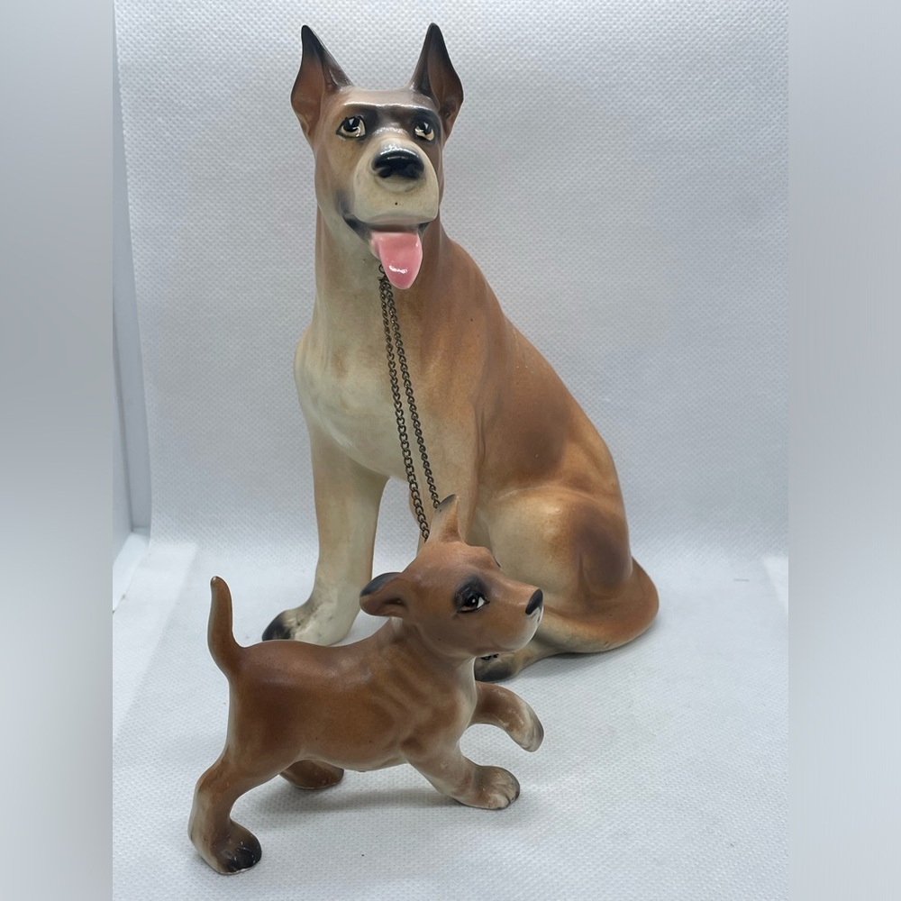 Vintage Lipper & Mann Japan Great Dane Ceramic Dog Figurine Set Collectible 7”
